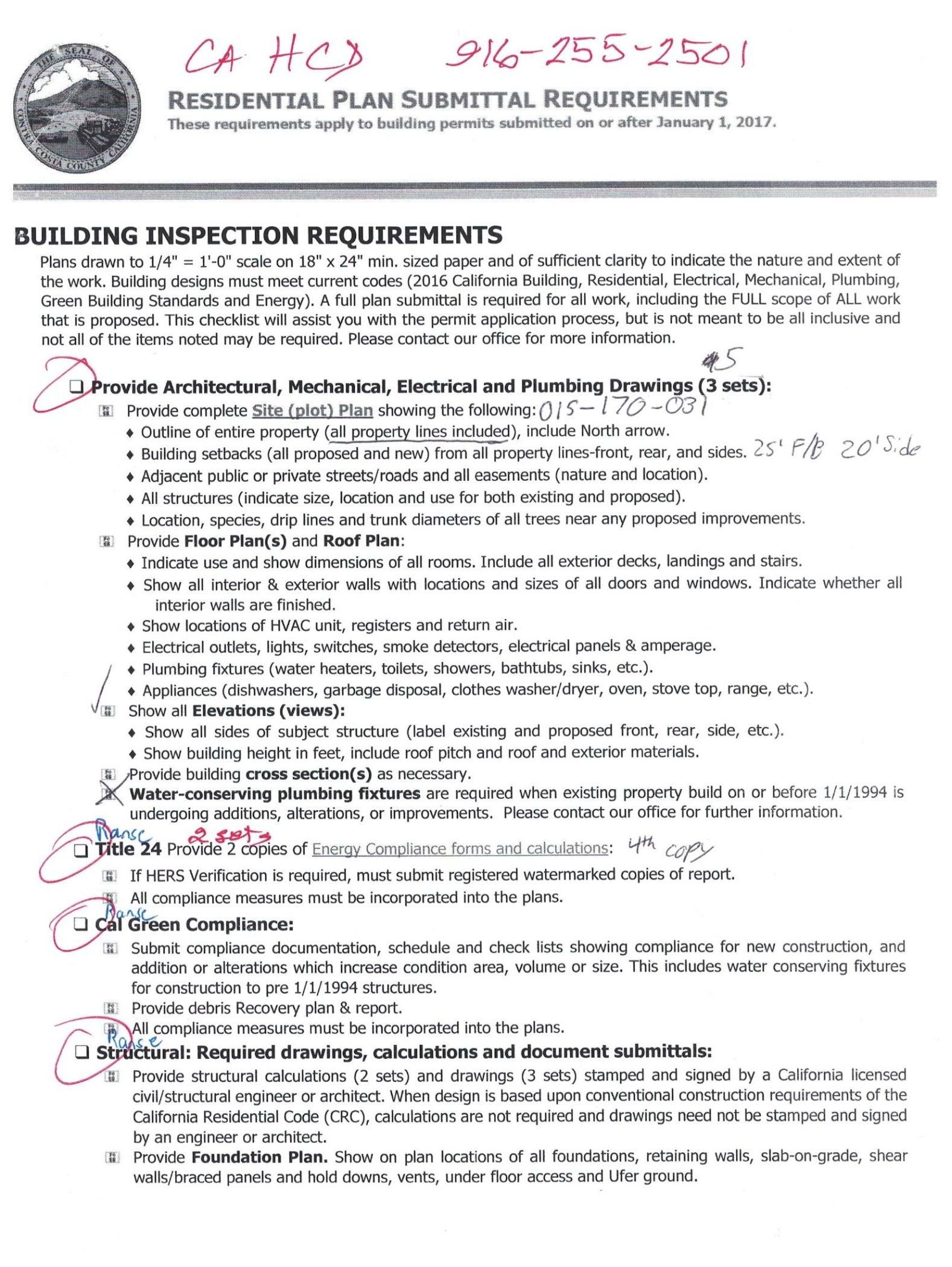 Contra Costa County Building Permit Checklist Page 1