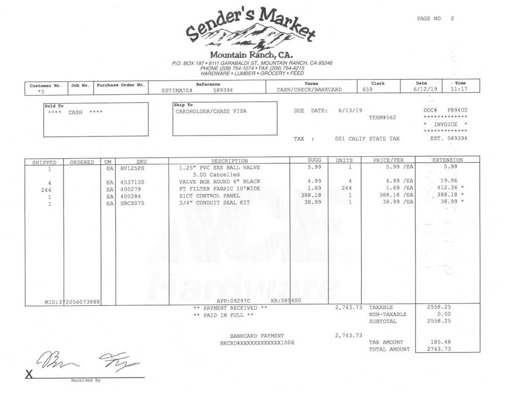 receipt with subtotal of 2700