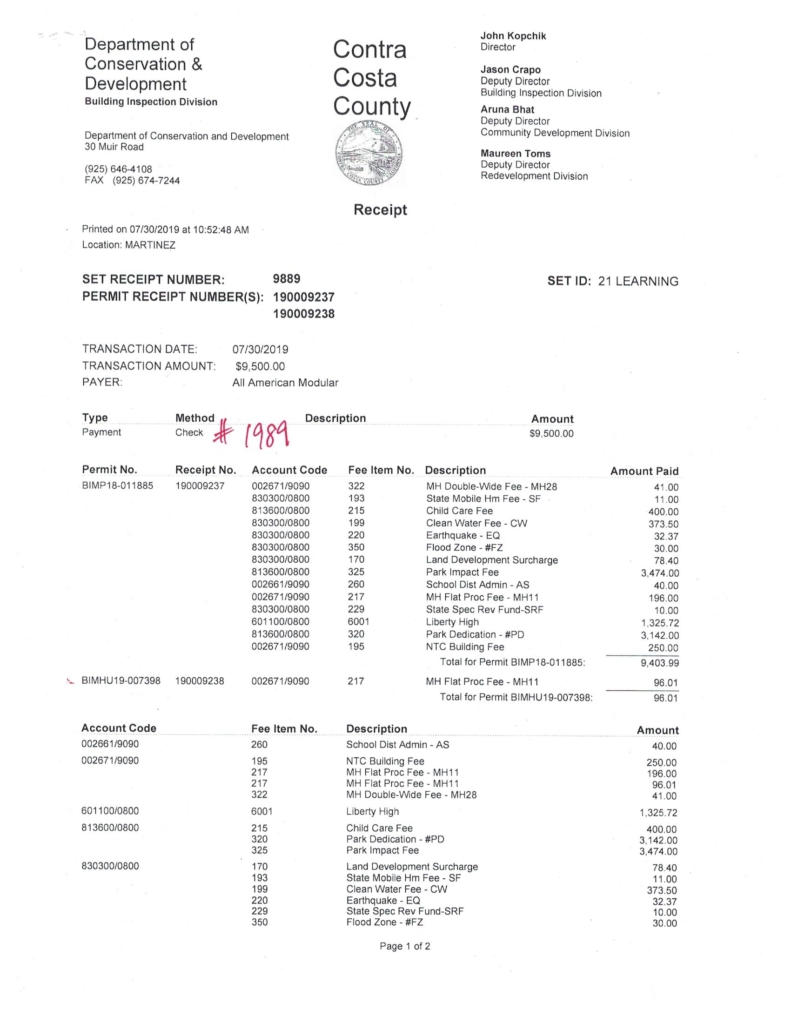 building fees receipt